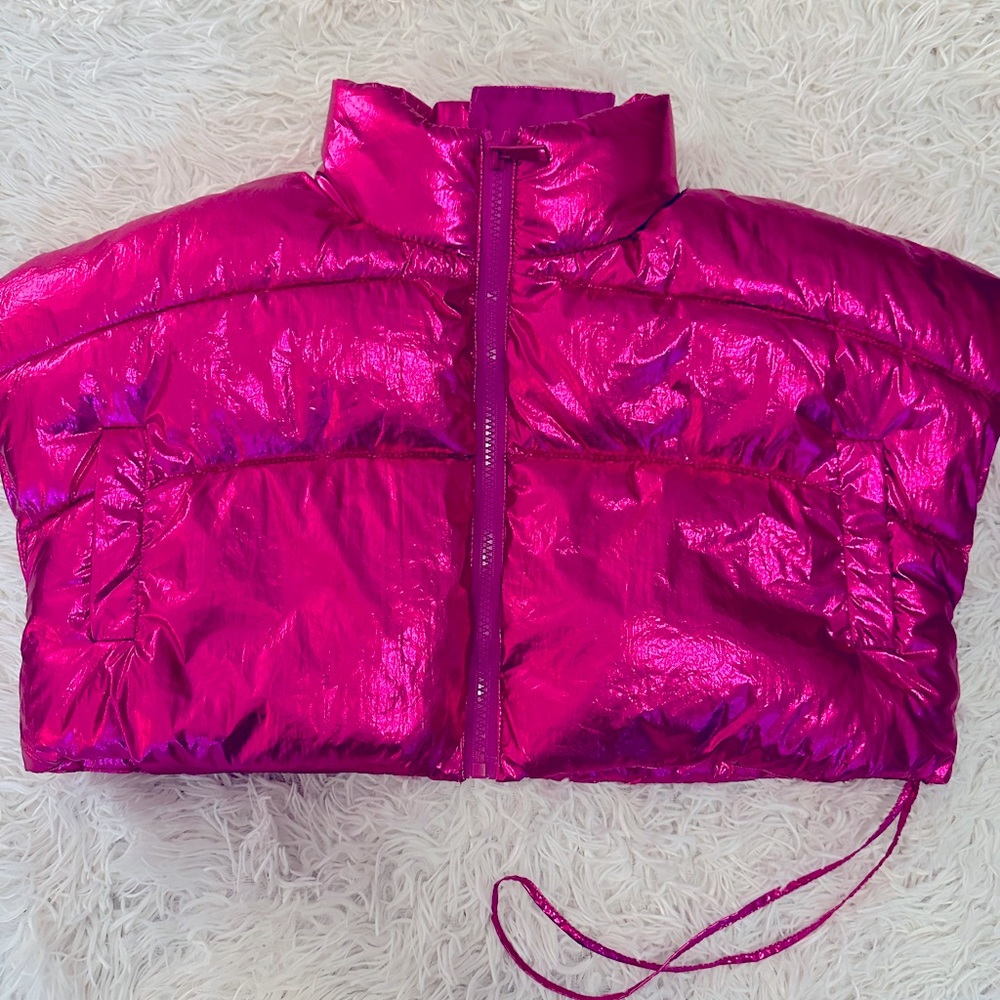 Azalea Wang beautiful chrome pink cropped vest!